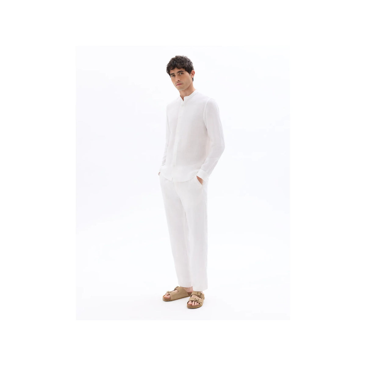 Regular Shirt With Mandarin Collar, 100% Linen