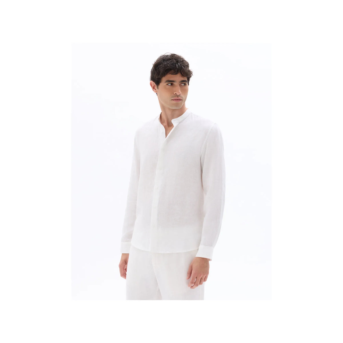 Regular Shirt With Mandarin Collar, 100% Linen