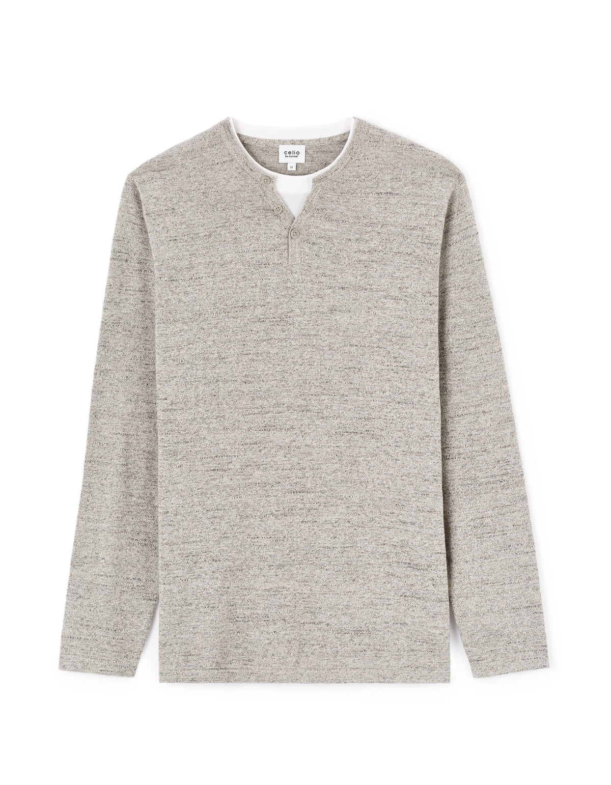 Henley Collar Mixed Sweater