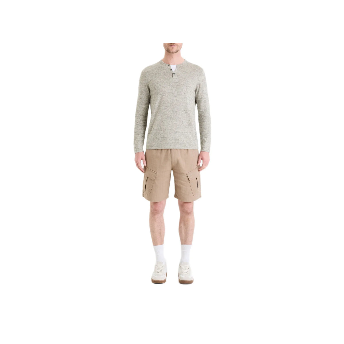 Henley Collar Mixed Sweater