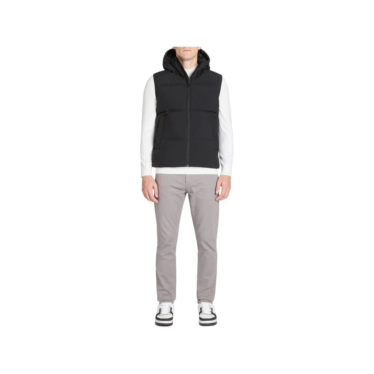 Warm sleeveless hooded down jacket - black