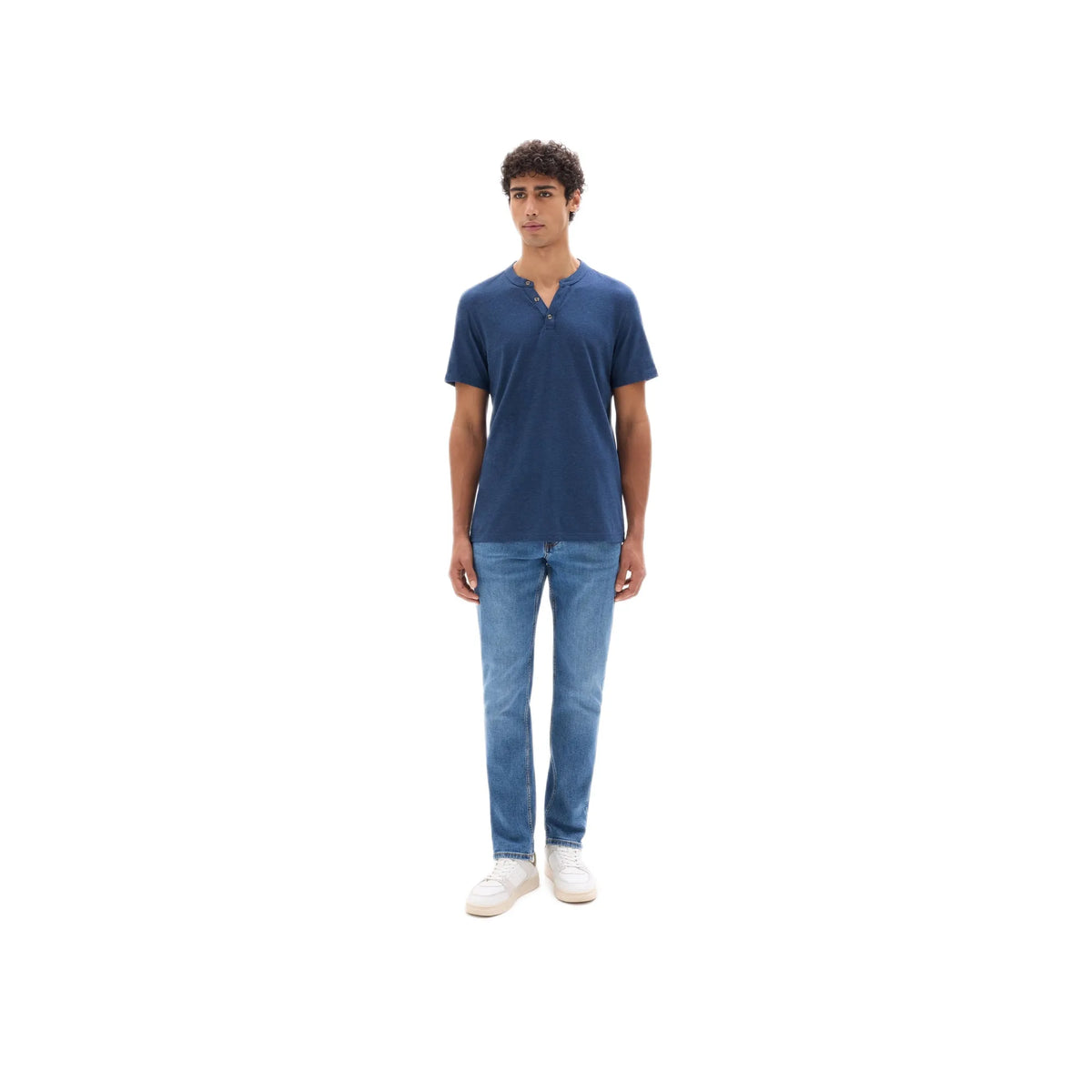 Straight Cut Henley Mixed T-Shirt