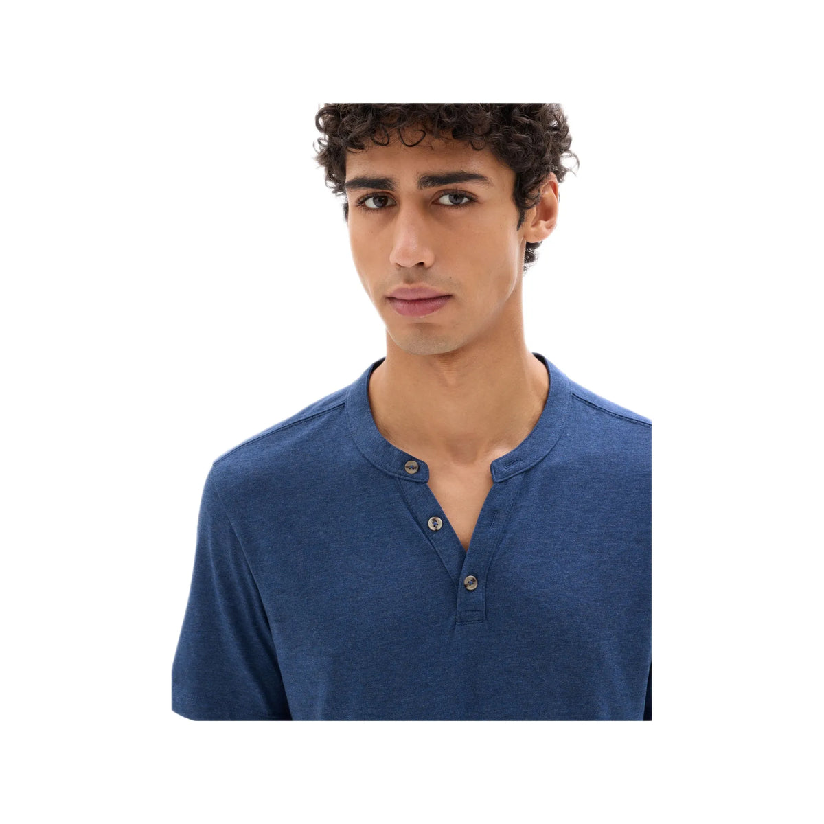 Straight Cut Henley Mixed T-Shirt