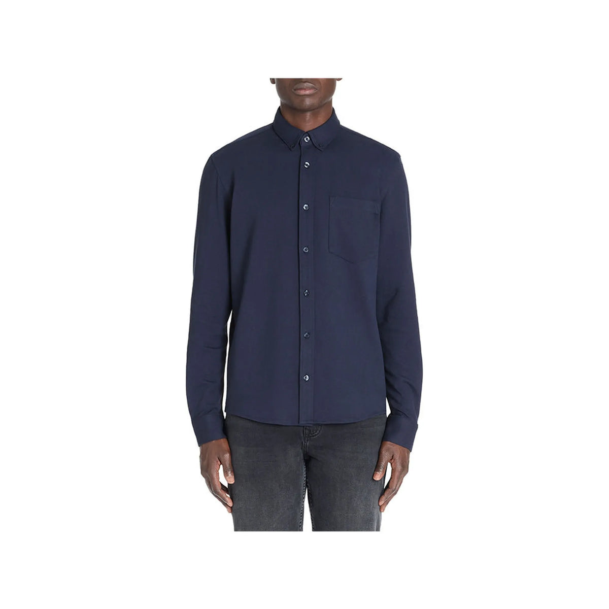 Regular Stretch Cotton Pique Shirt - Navy
