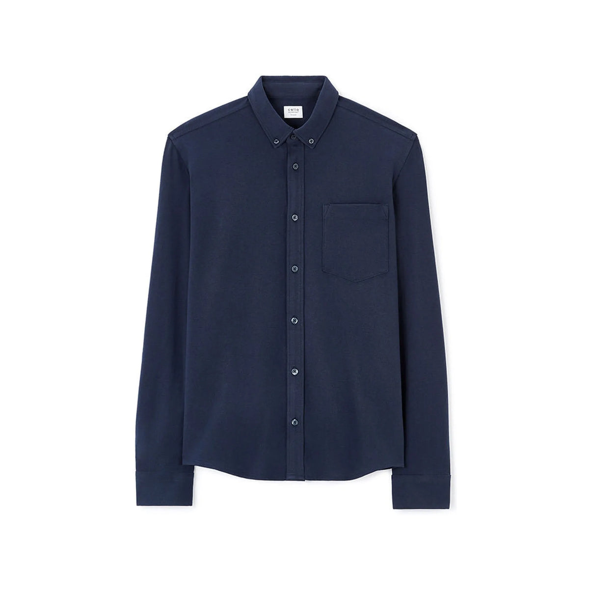 Regular Stretch Cotton Pique Shirt - Navy