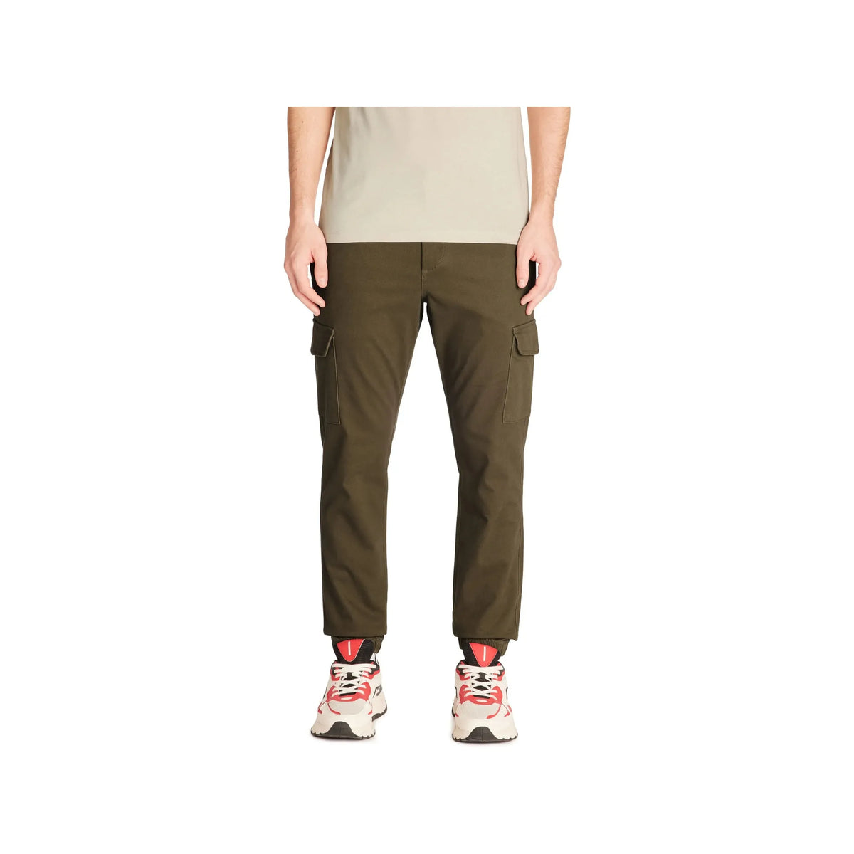 Slim Stretch Cotton Cargo Pants - Khaki