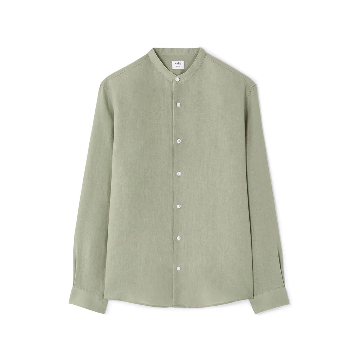 Regular-Fit 100% Linen Mandarin Collar Shirt