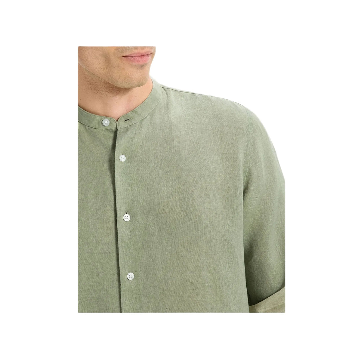Regular-Fit 100% Linen Mandarin Collar Shirt