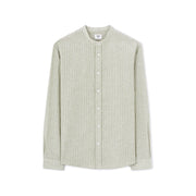 Regular Striped Shirt With Mandarin Collar In Linen And Cotton - Sage