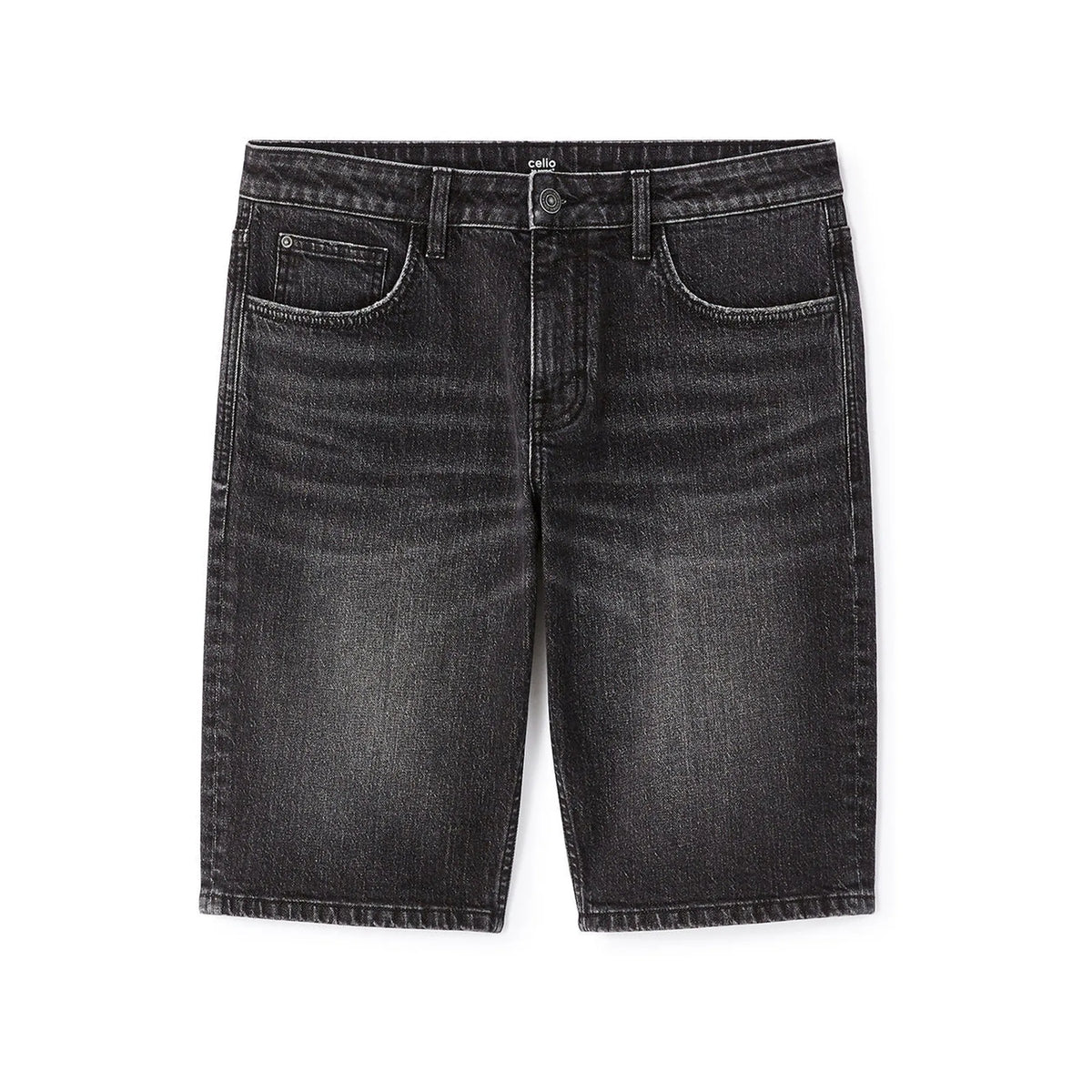 Stretch Cotton Denim Bermuda Shorts - Black