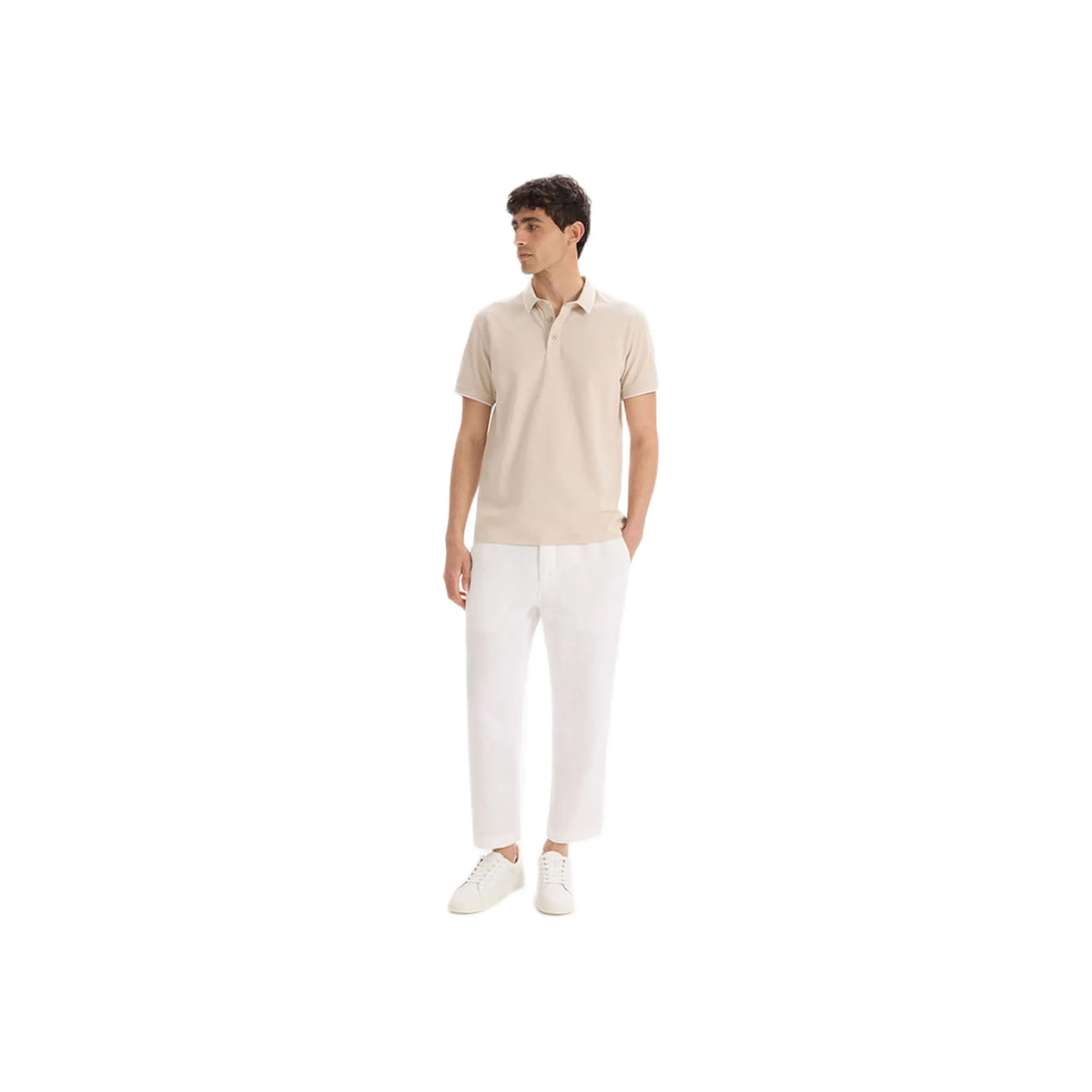 Regular Cotton Blend Polo Shirt - Beige