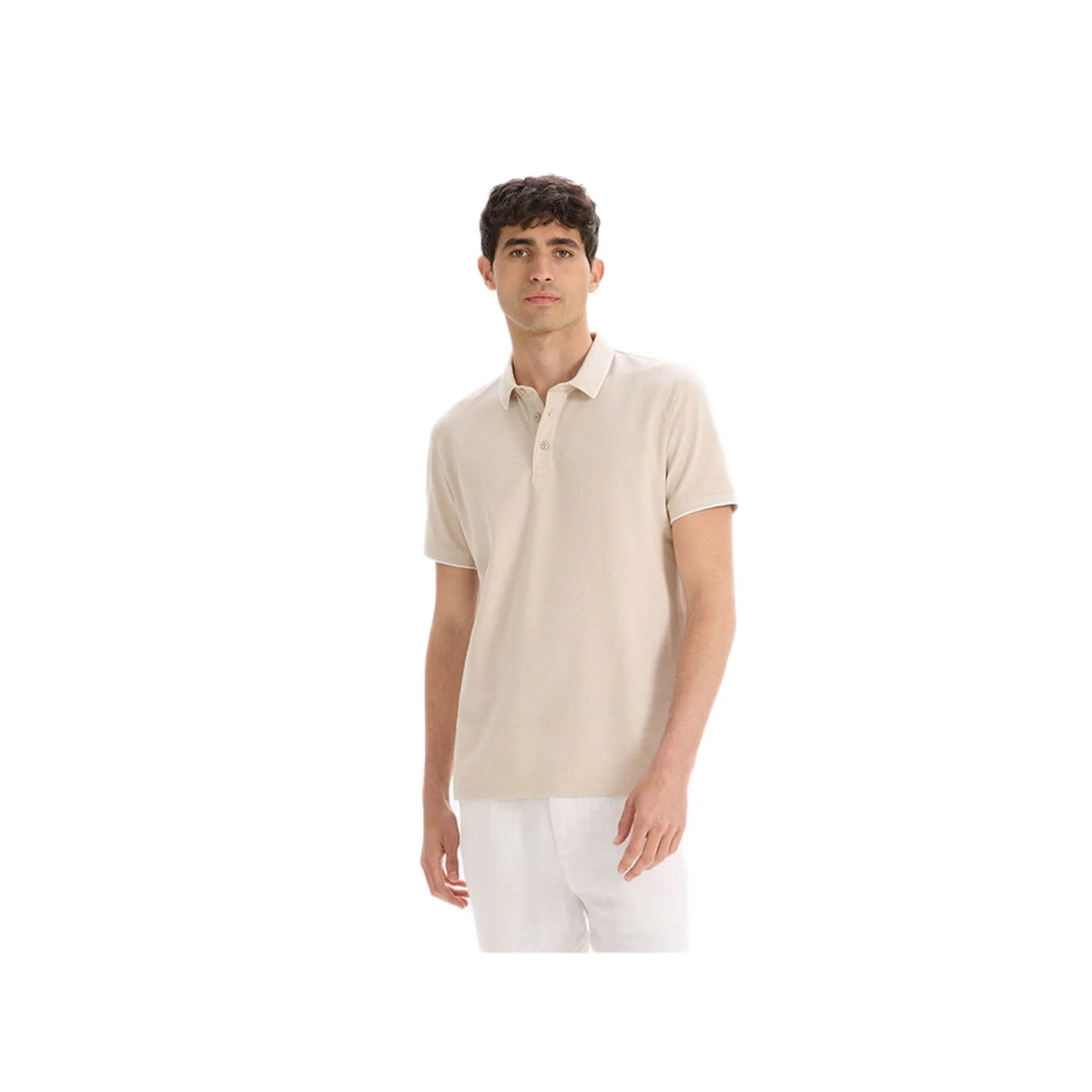 Regular Cotton Blend Polo Shirt - Beige