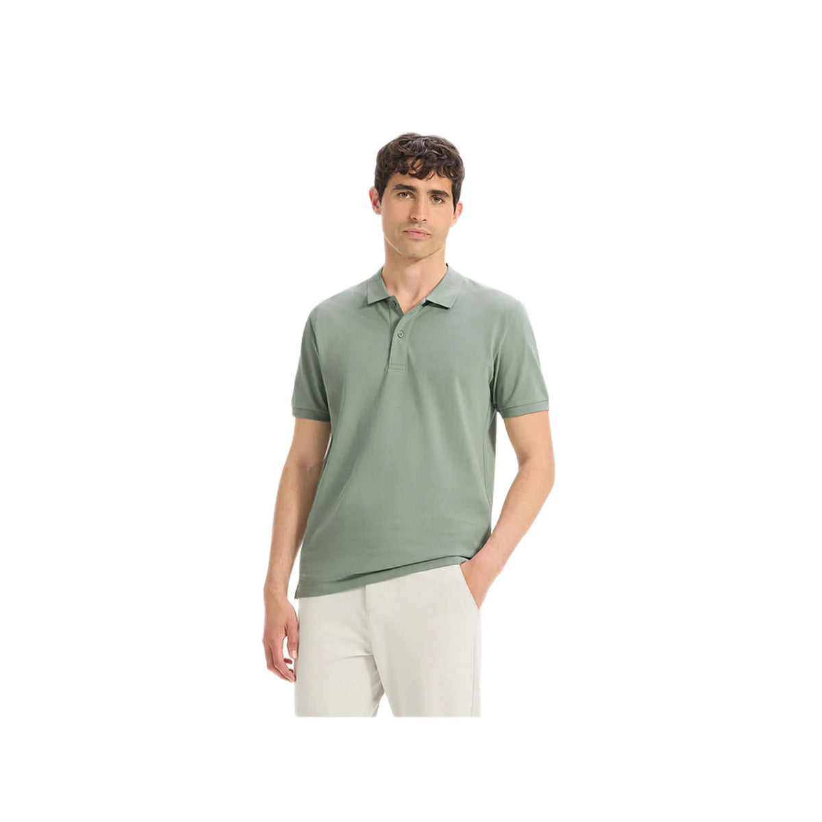 Straight Pique Polo Shirt 100% Cotton - Gray Green