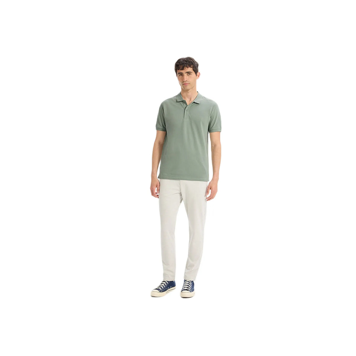 Straight Pique Polo Shirt 100% Cotton - Gray Green