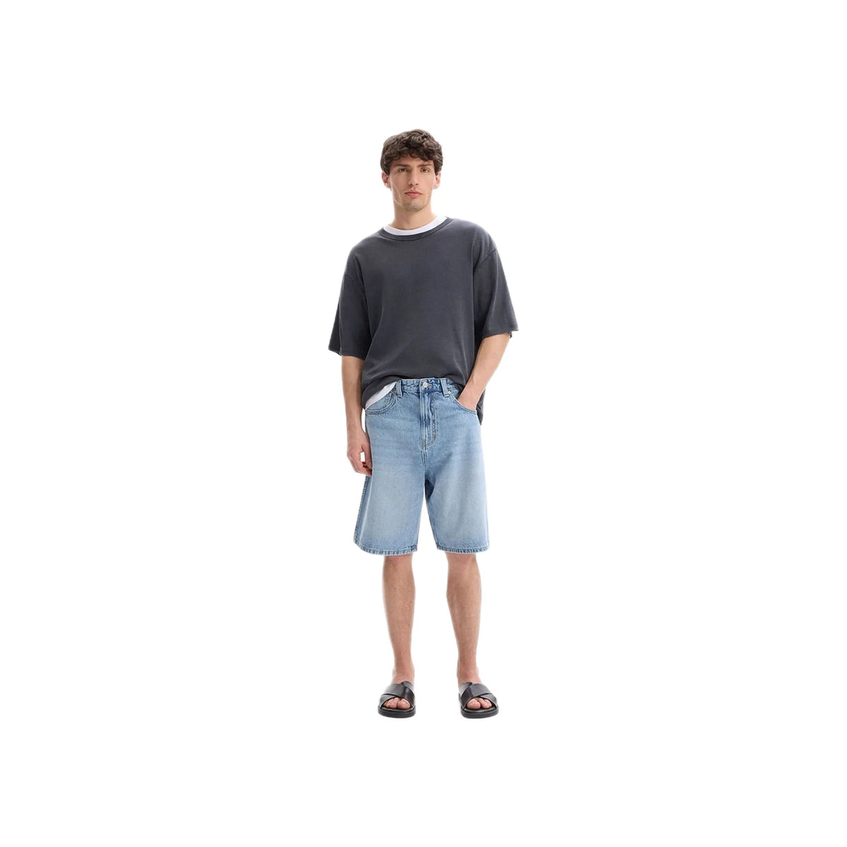 Long Baggy Denim Bermuda Shorts - Light Blue