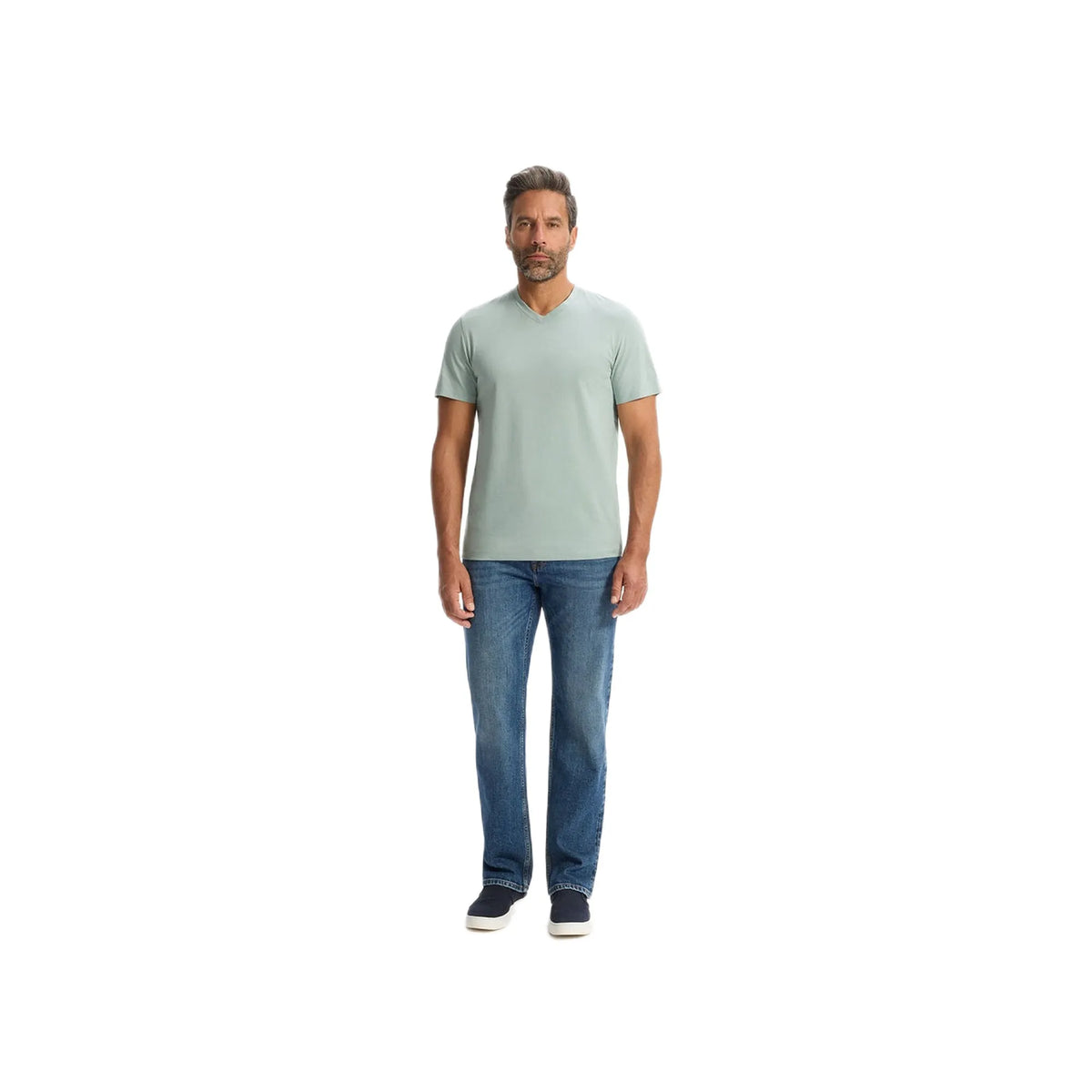 T-Shirt Straight Col V 100% Coton - Light Green