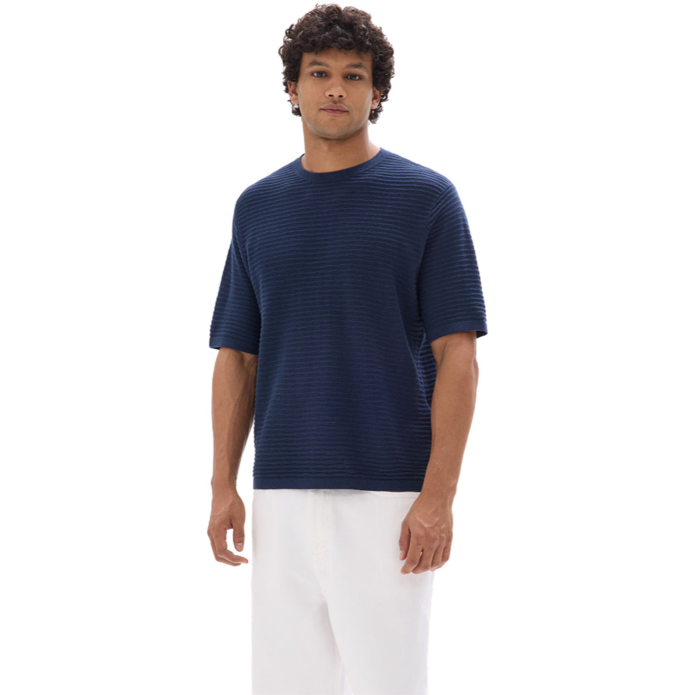 Boxy Crew Neck Openwork Knit T-Shirt