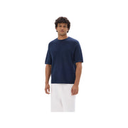 Boxy Crew Neck Openwork Knit T-Shirt