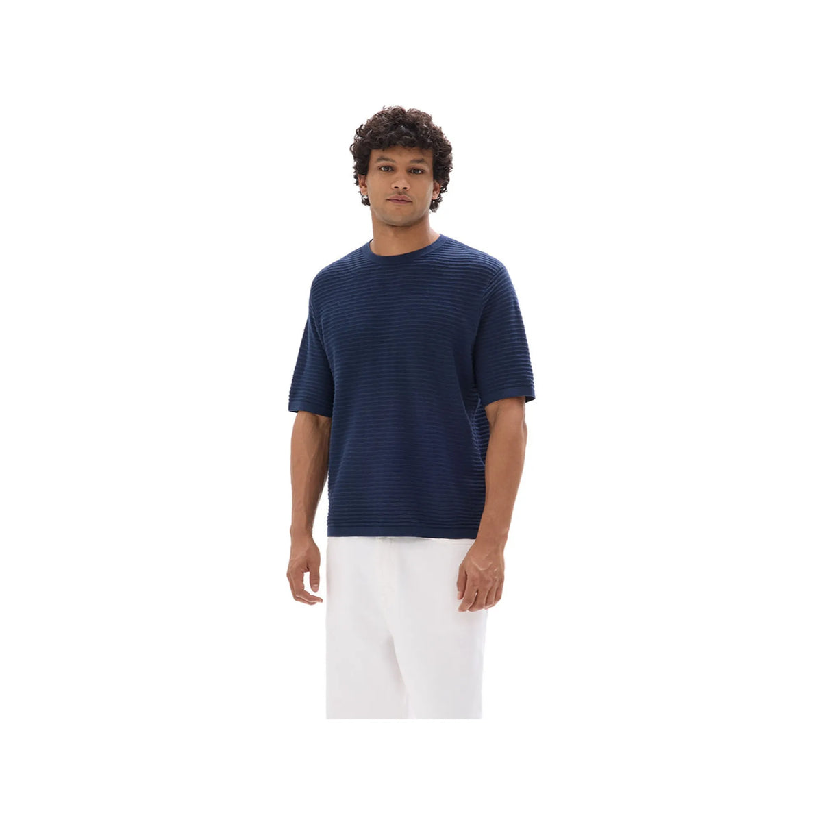 Boxy Crew Neck Openwork Knit T-Shirt