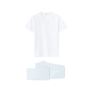Light Blue 100% Cotton Striped T-Shirt And Pants Pajama Set