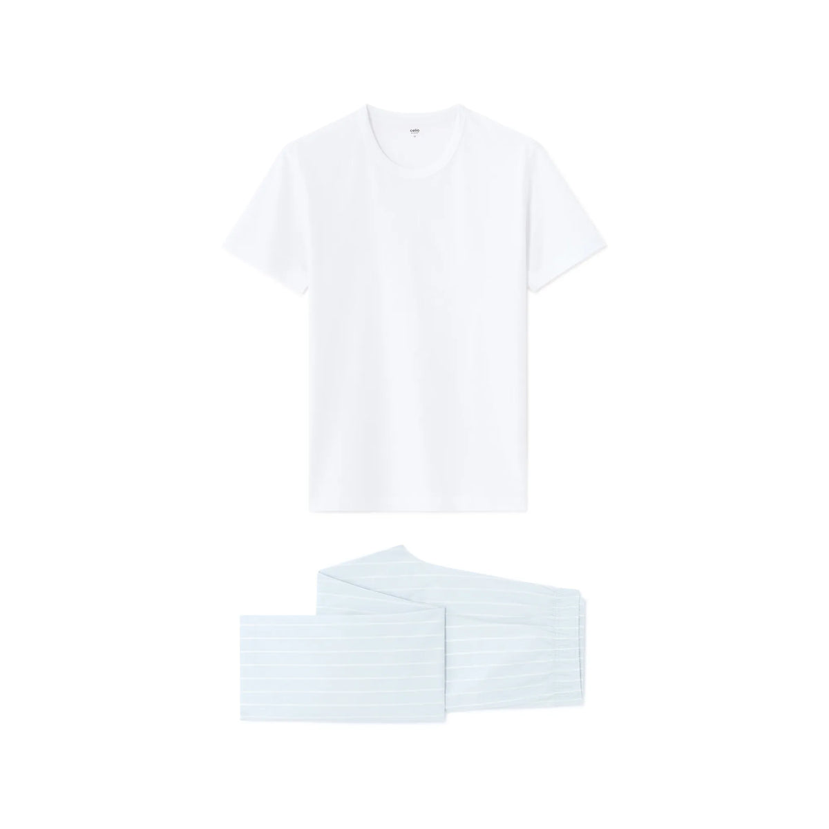 Light Blue 100% Cotton Striped T-Shirt And Pants Pajama Set