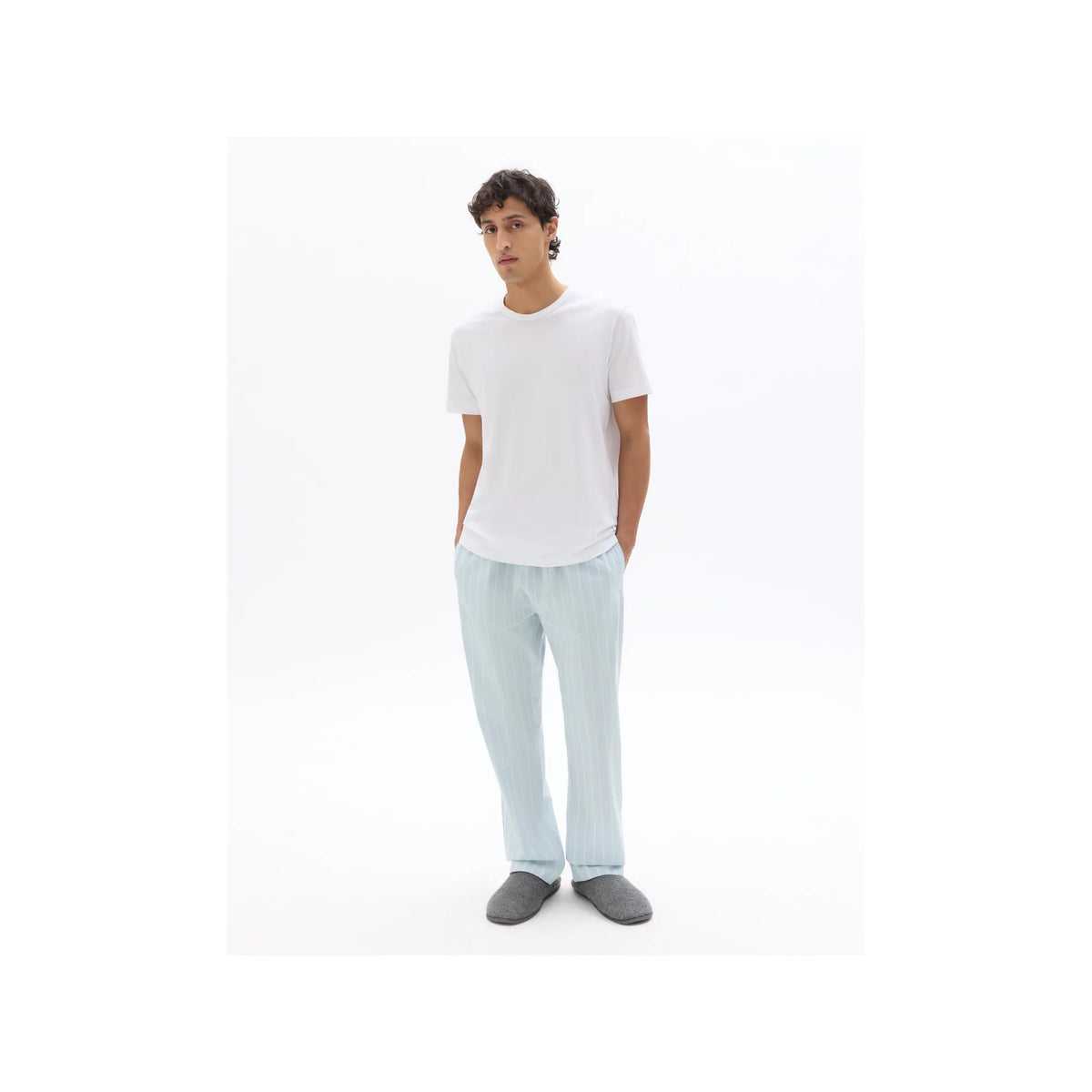 Light Blue 100% Cotton Striped T-Shirt And Pants Pajama Set