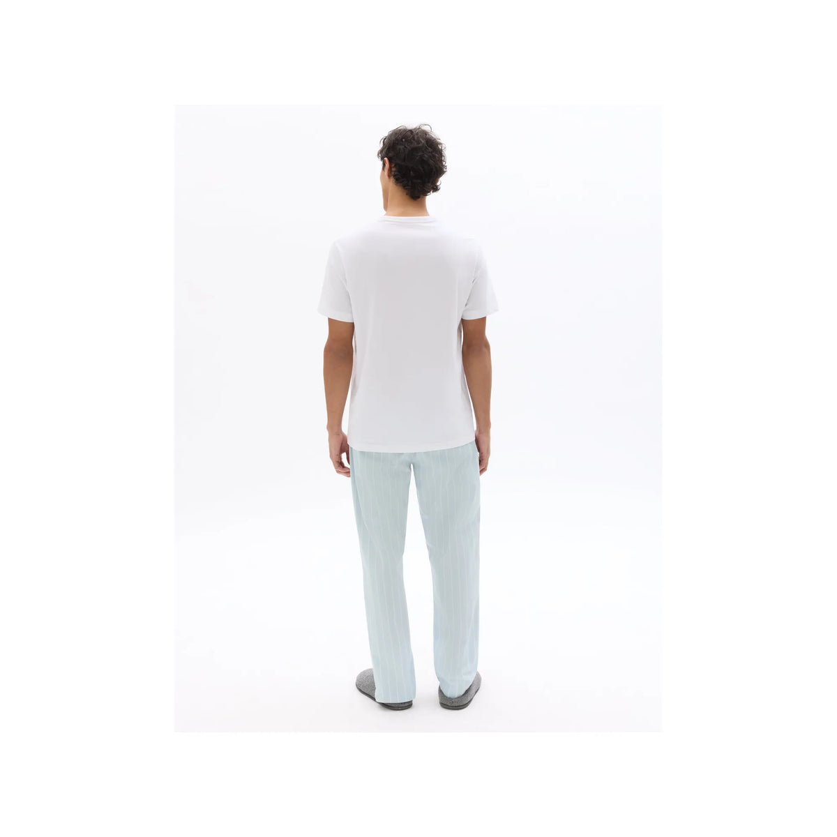Light Blue 100% Cotton Striped T-Shirt And Pants Pajama Set