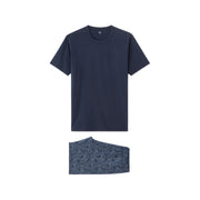 Blue Foliage Print T-Shirt And Shorts Pajama Set