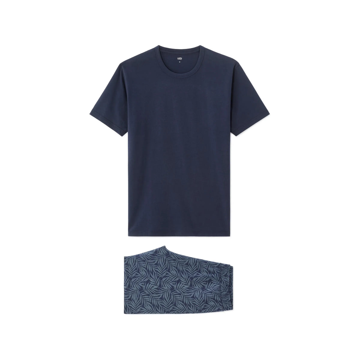 Blue Foliage Print T-Shirt And Shorts Pajama Set