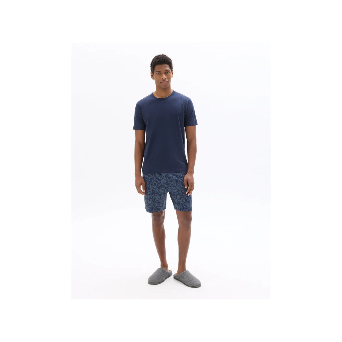 Blue Foliage Print T-Shirt And Shorts Pajama Set