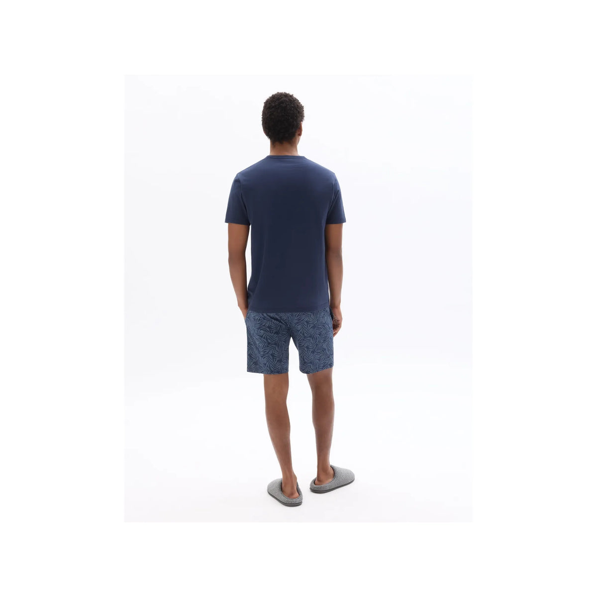 Blue Foliage Print T-Shirt And Shorts Pajama Set