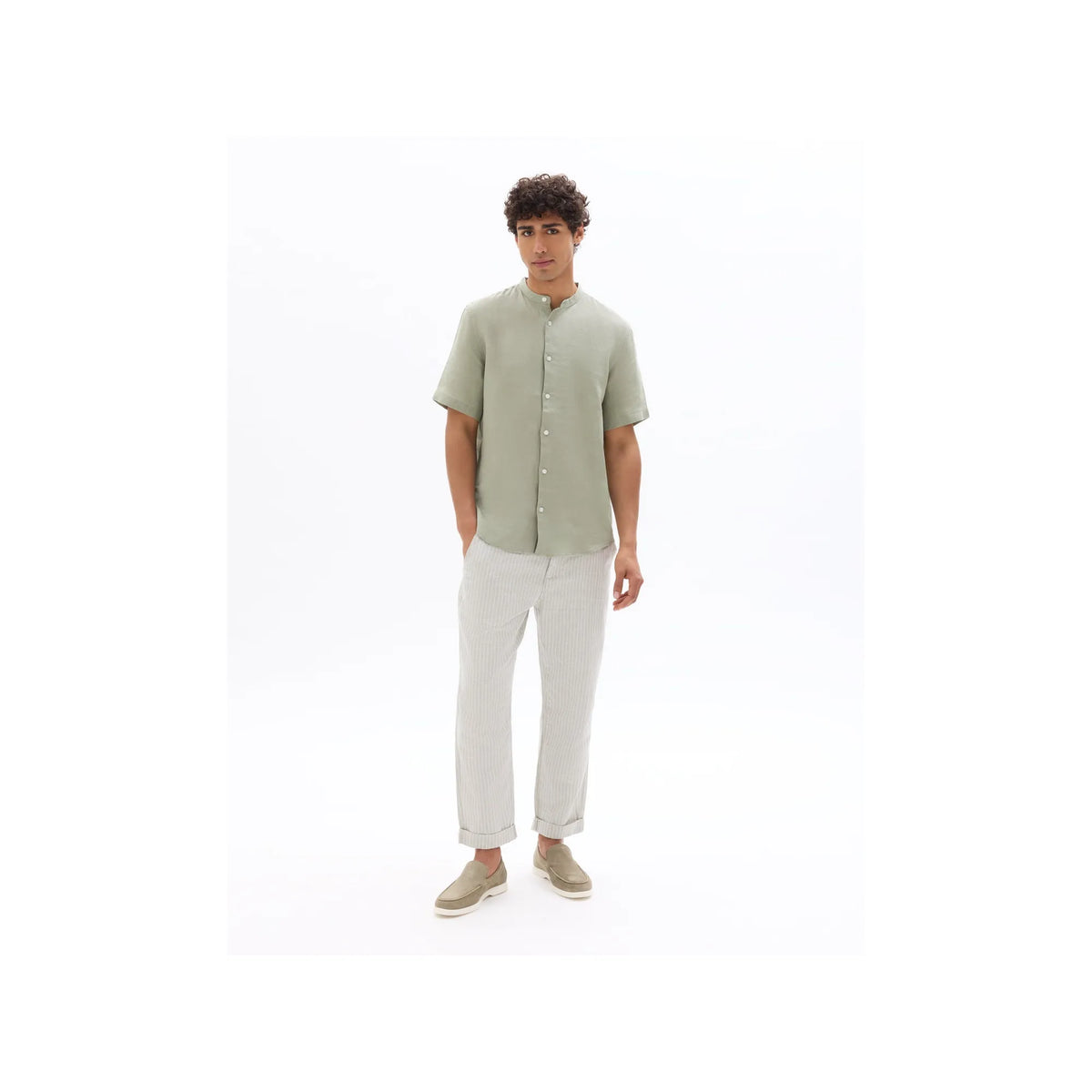 Striped Linen-Cotton Blend Pants