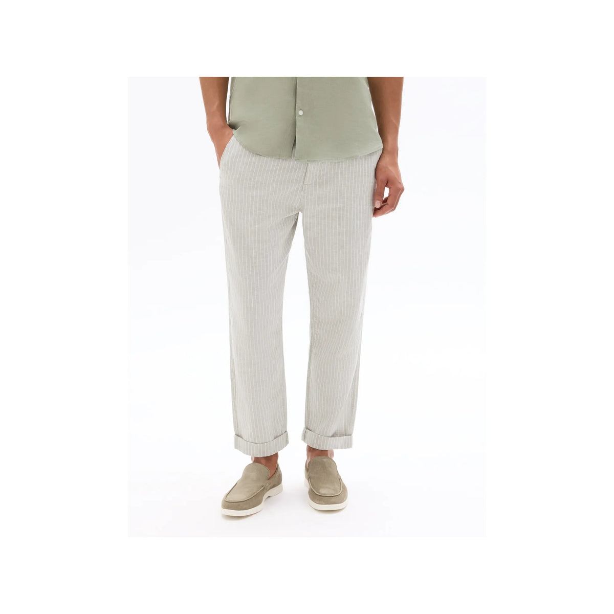 Striped Linen-Cotton Blend Pants