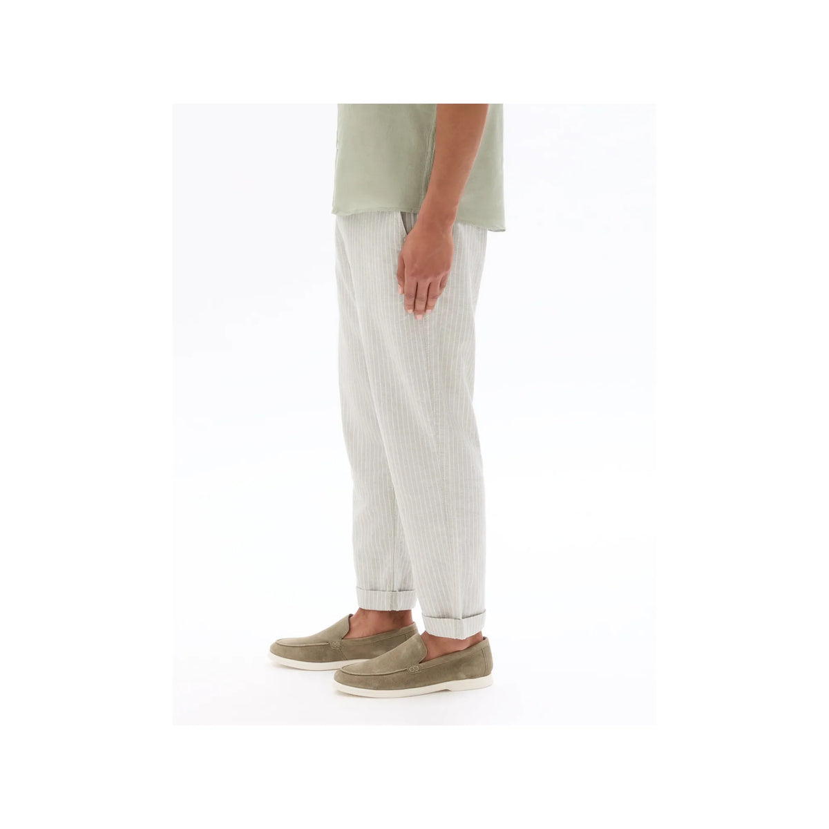 Striped Linen-Cotton Blend Pants
