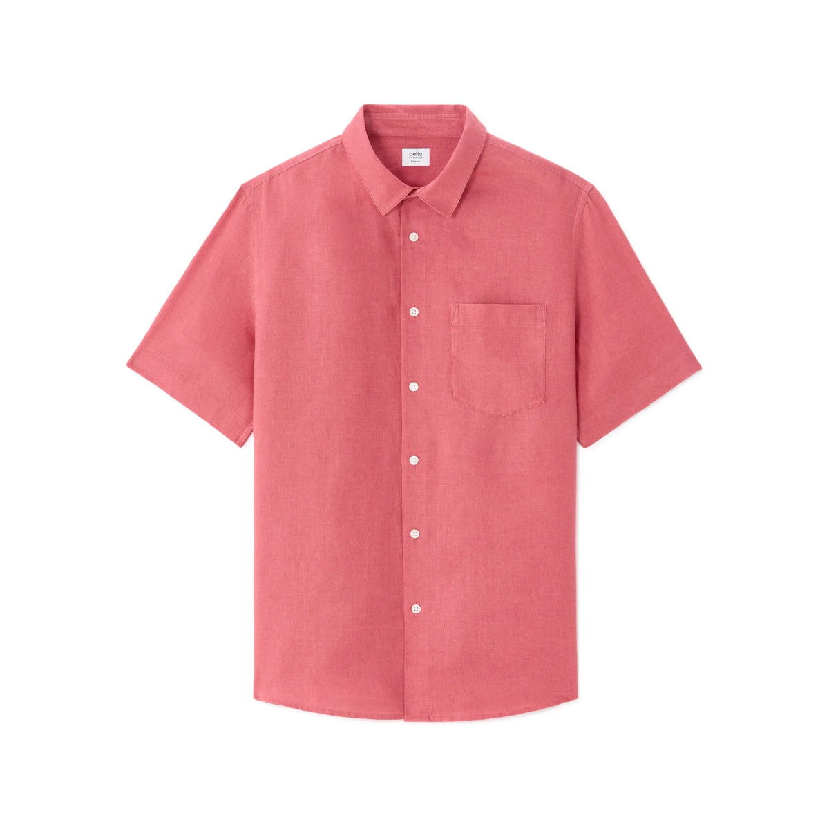Red 100% Linen Regular Fit Short-Sleeved Shirt