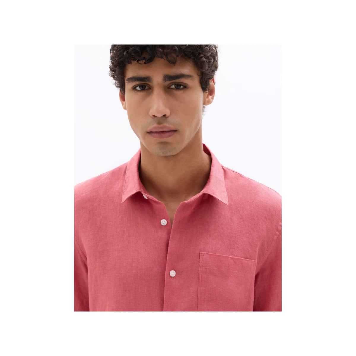 Red 100% Linen Regular Fit Short-Sleeved Shirt