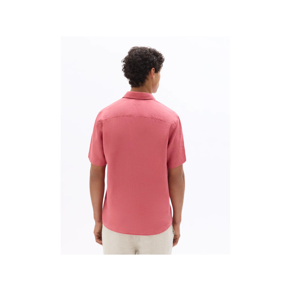 Red 100% Linen Regular Fit Short-Sleeved Shirt