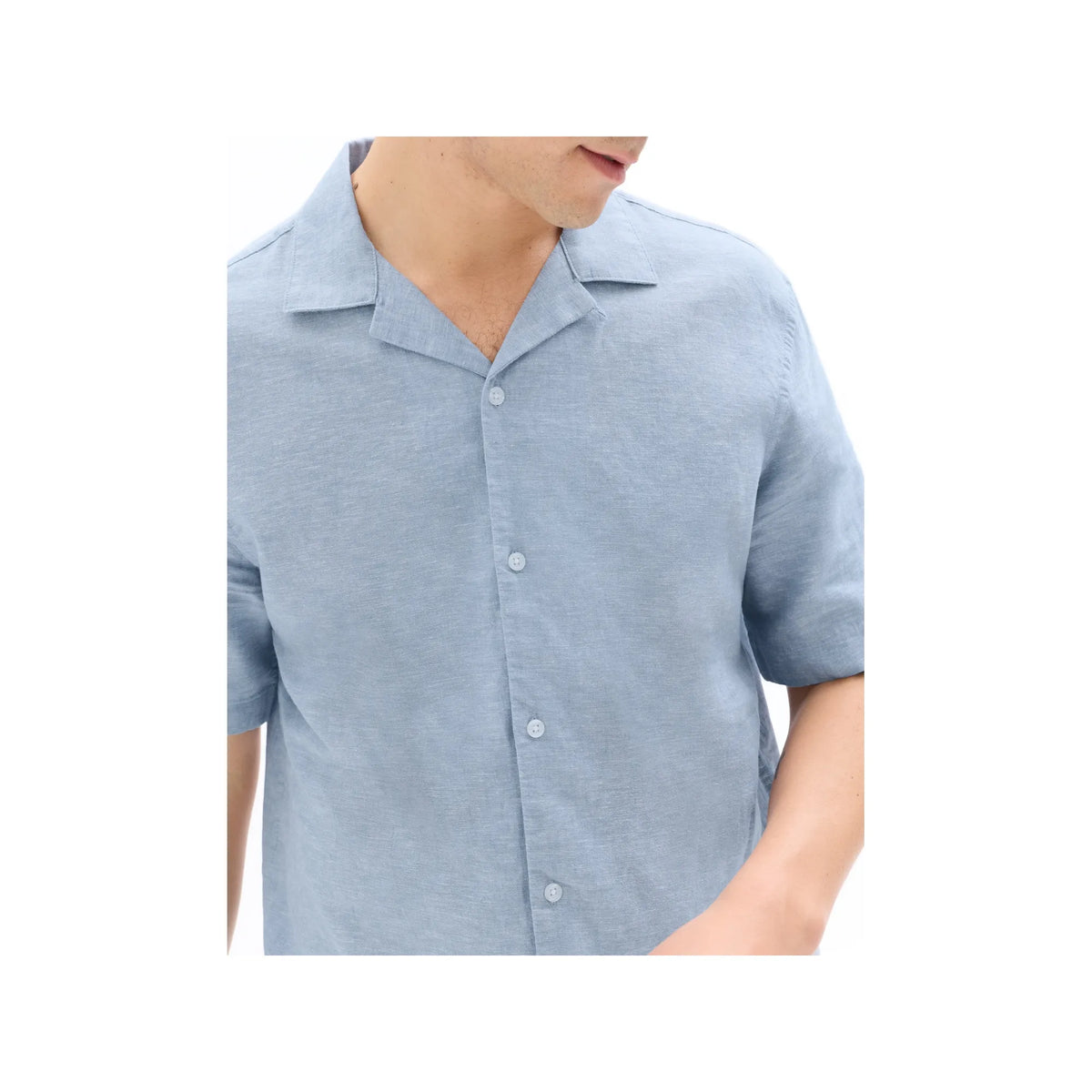 Men'S Regular Fit Plain Linen Cotton Short-Sleeve Shirt