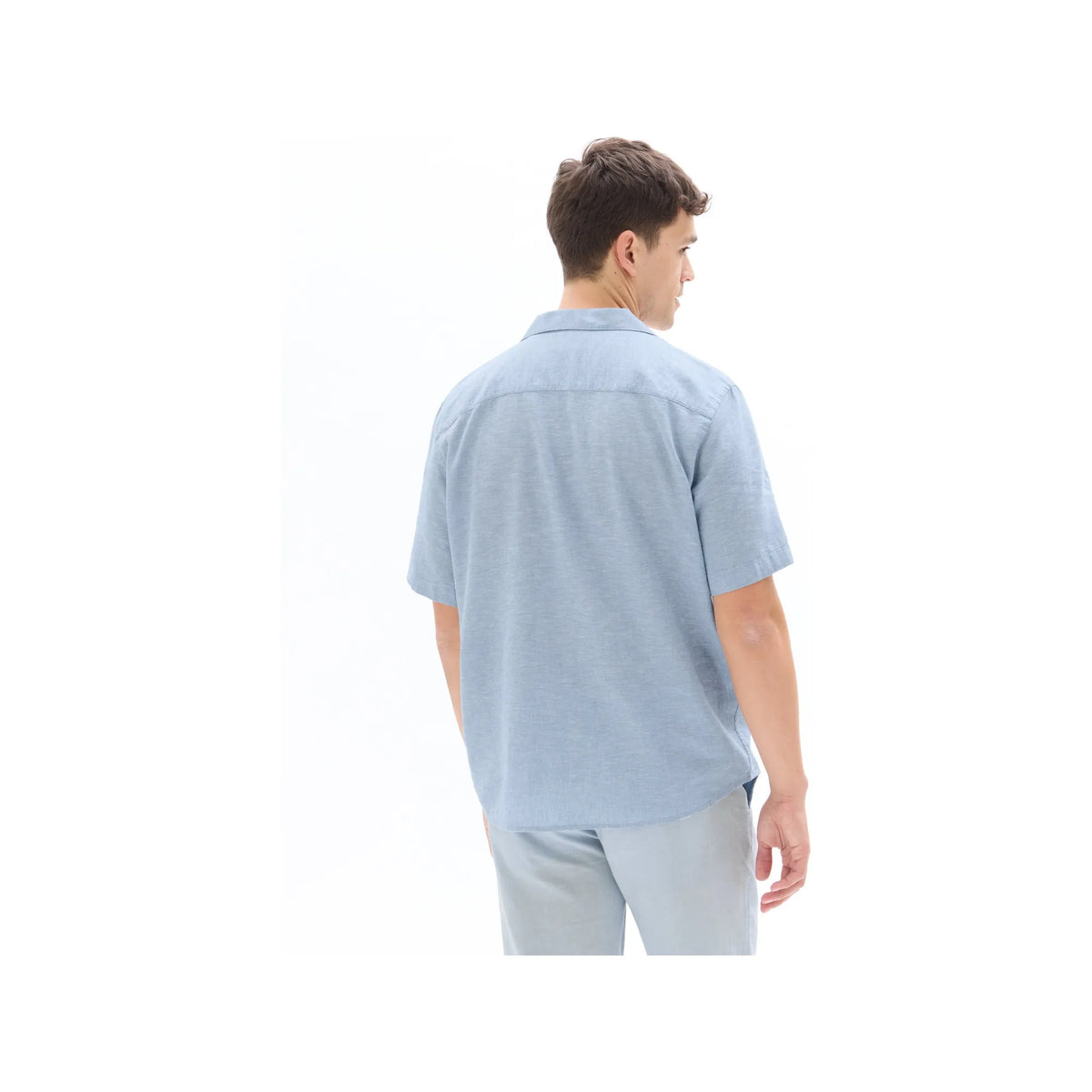 Men'S Regular Fit Plain Linen Cotton Short-Sleeve Shirt