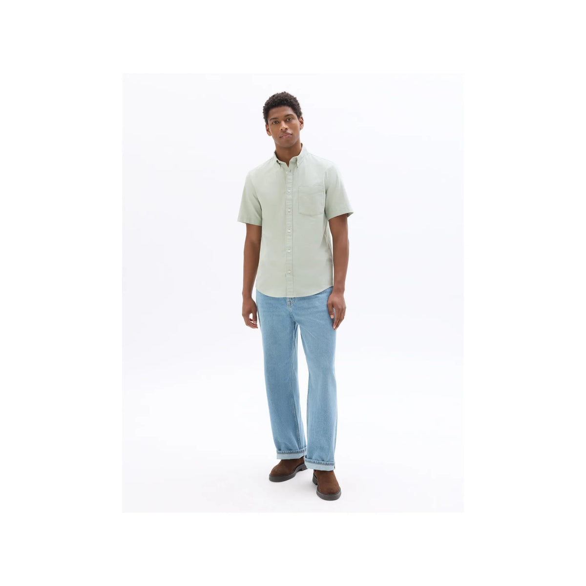Green Regular Fit 100% Cotton Short-Sleeve Oxford Shirt