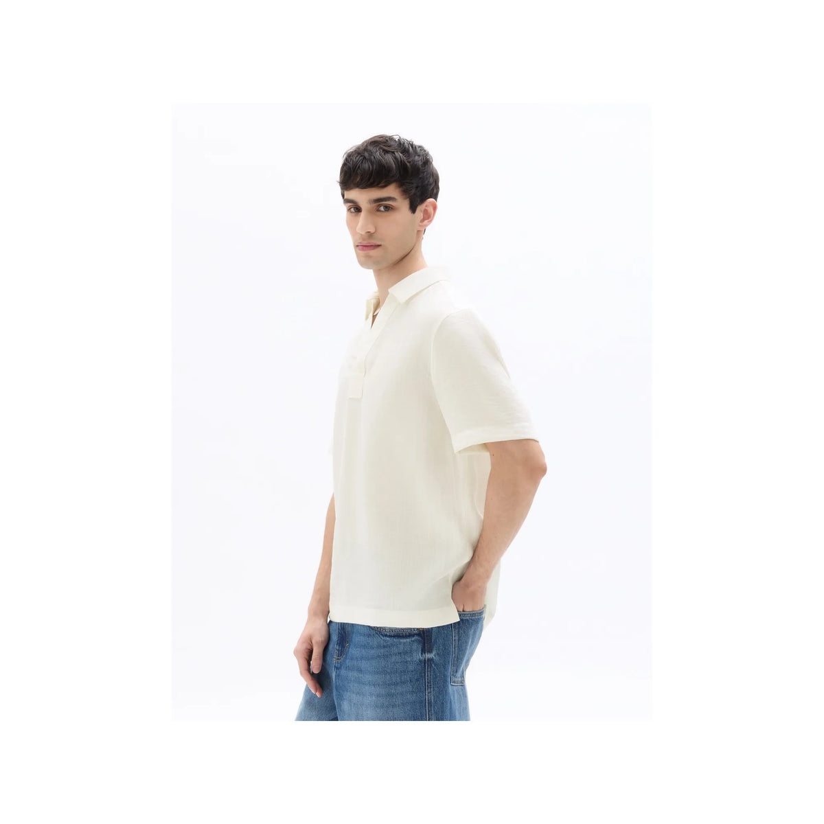 Short-Sleeved Regular Fit Textured Popover Shirt