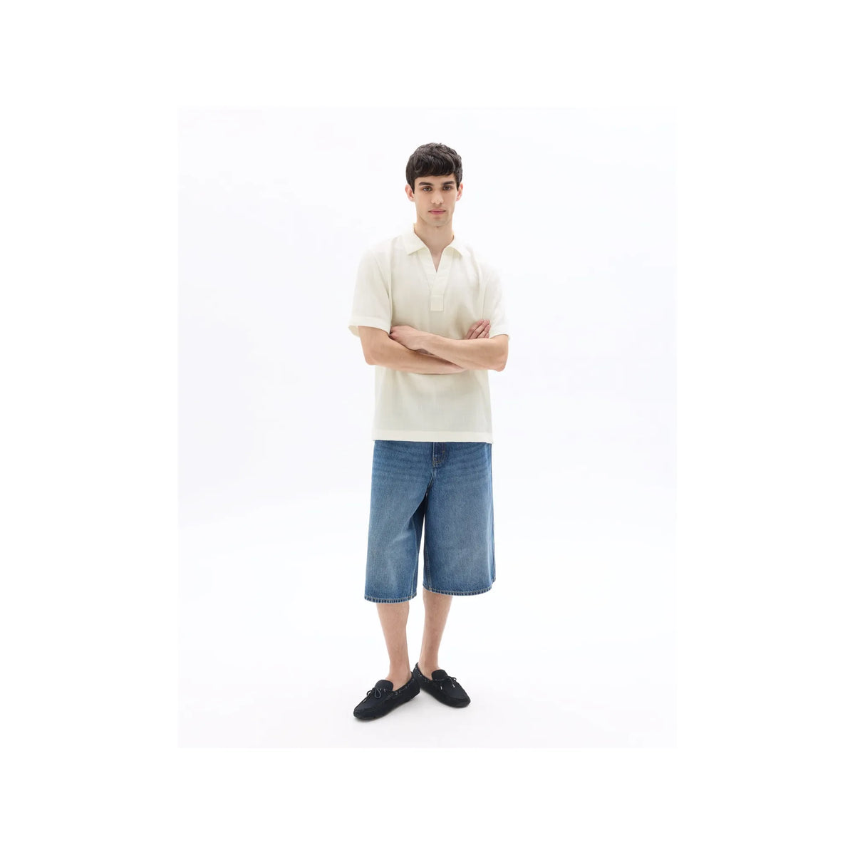 Short-Sleeved Regular Fit Textured Popover Shirt