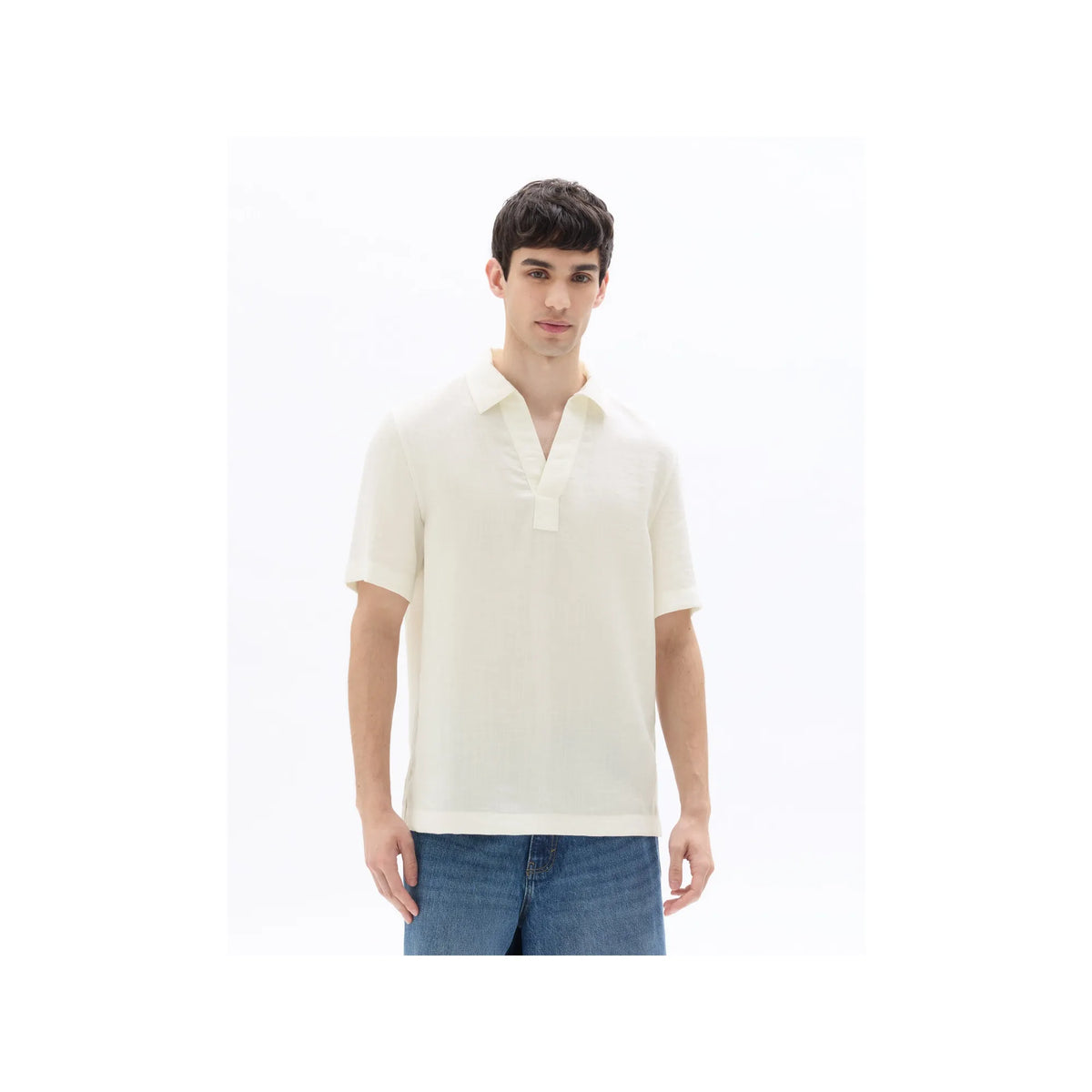Short-Sleeved Regular Fit Textured Popover Shirt