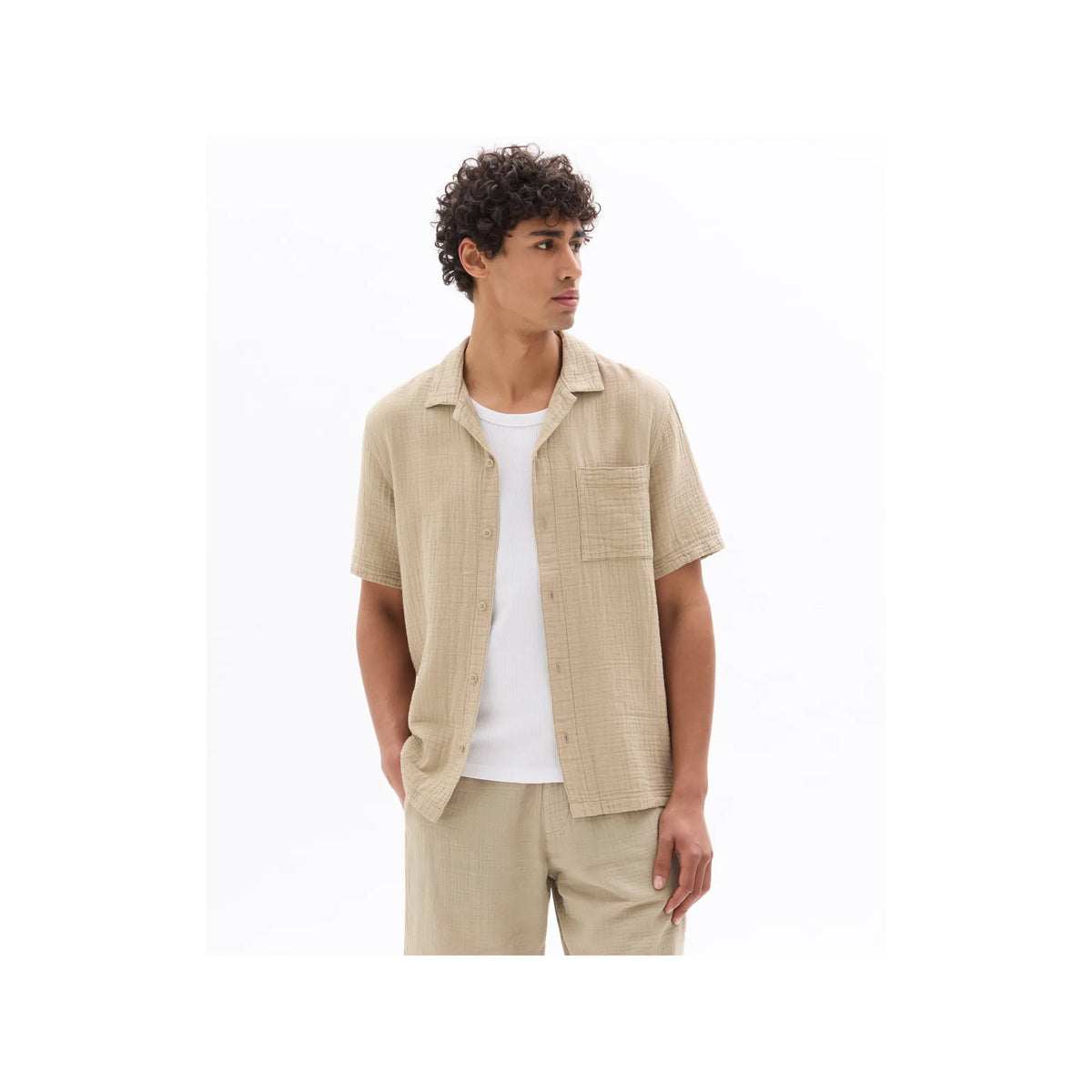 Short-Sleeved Regular Fit 100% Cotton Gauze Shirt