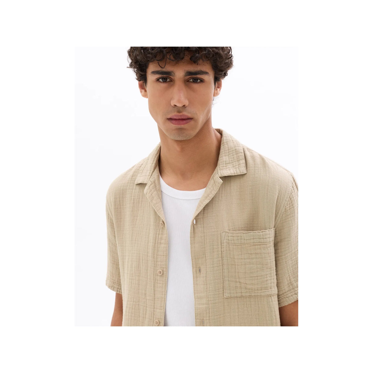 Short-Sleeved Regular Fit 100% Cotton Gauze Shirt