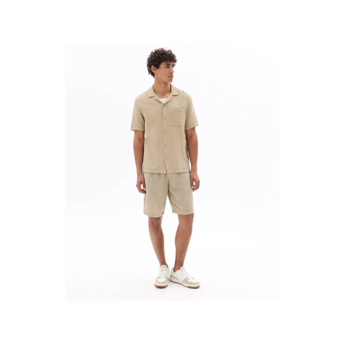 Short-Sleeved Regular Fit 100% Cotton Gauze Shirt