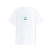 White Boxy Crew Neck 100% Cotton T-Shirt With Pacific Blue Print