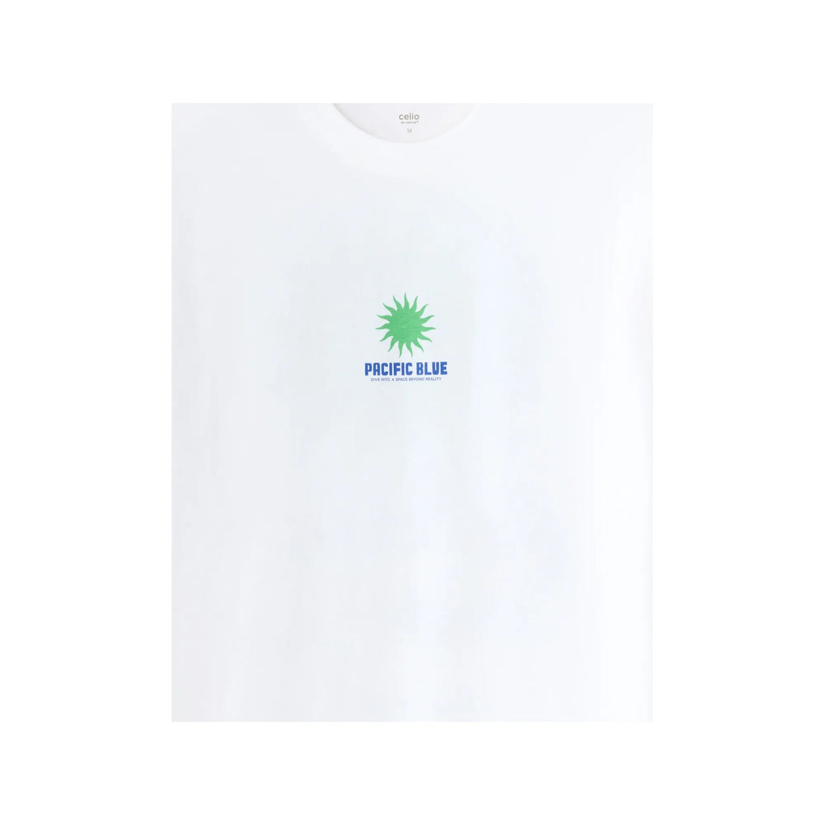 White Boxy Crew Neck 100% Cotton T-Shirt With Pacific Blue Print