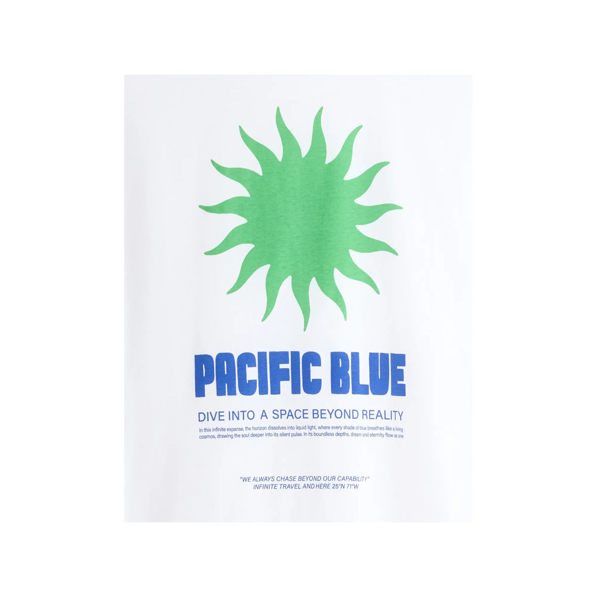 White Boxy Crew Neck 100% Cotton T-Shirt With Pacific Blue Print