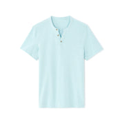 Regular Fit Henley T-Shirt<Br>Cotton Blend<Br>Light Blue